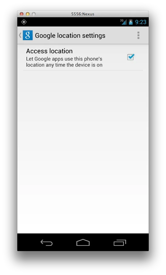 Google Settings location access setting screenshot
