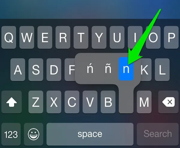add extra character on long press event like long press "n" button on keyboard
