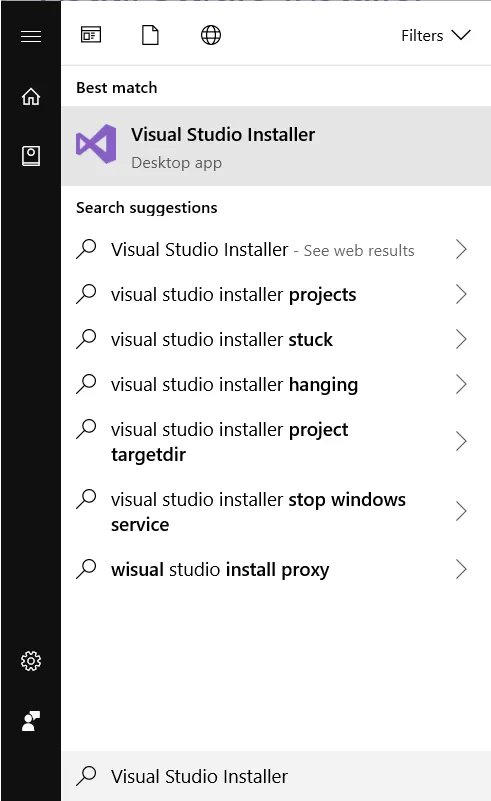 打开 Visual Studio Installer
