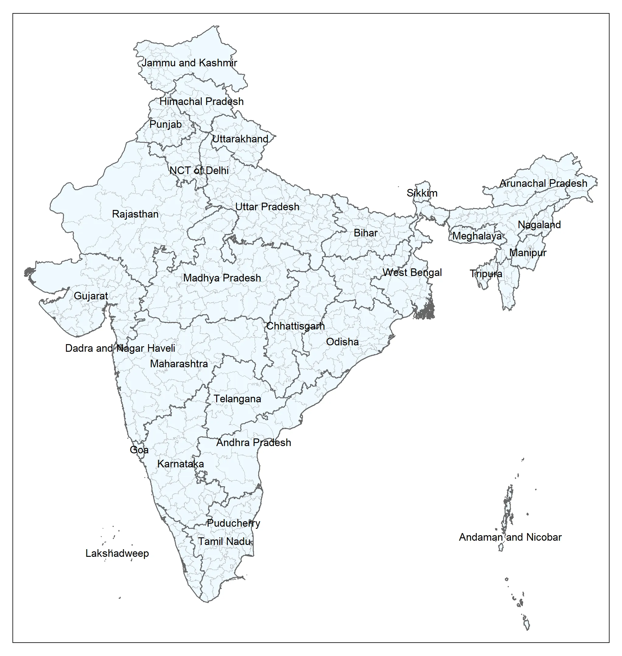 Map of India with Level 1  labels