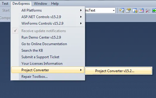 access DevExpress project converter in VS