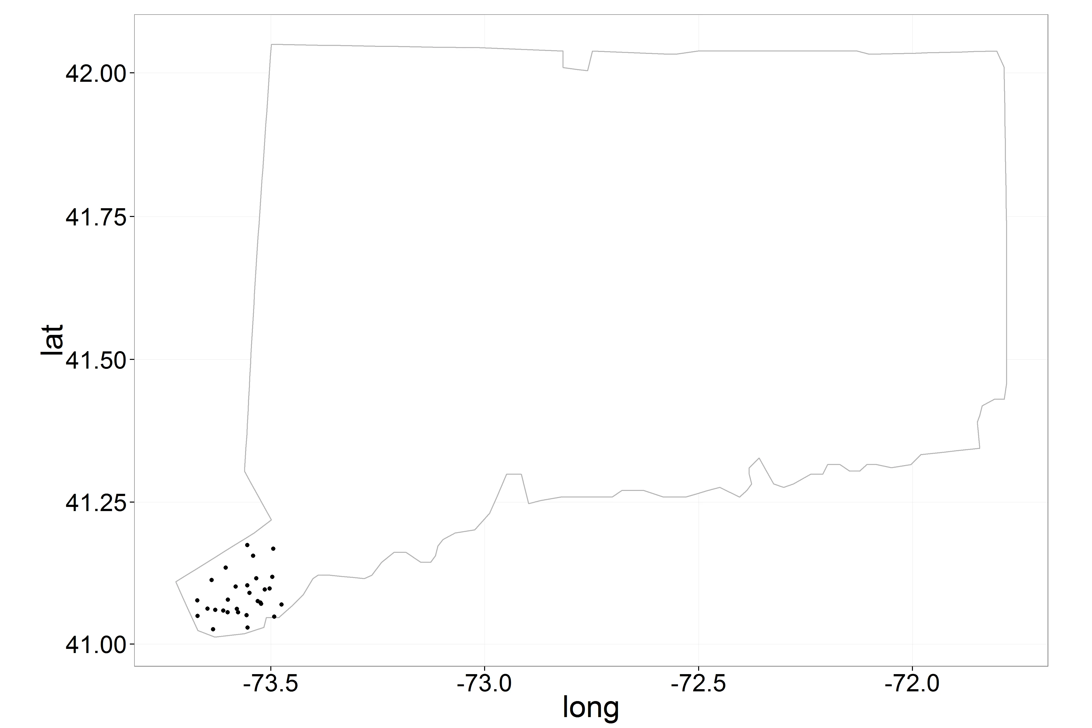resulting plot: Connecticut with jittered points inside
