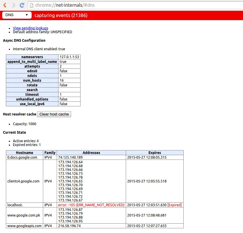 Flushing Chrome DNS cache