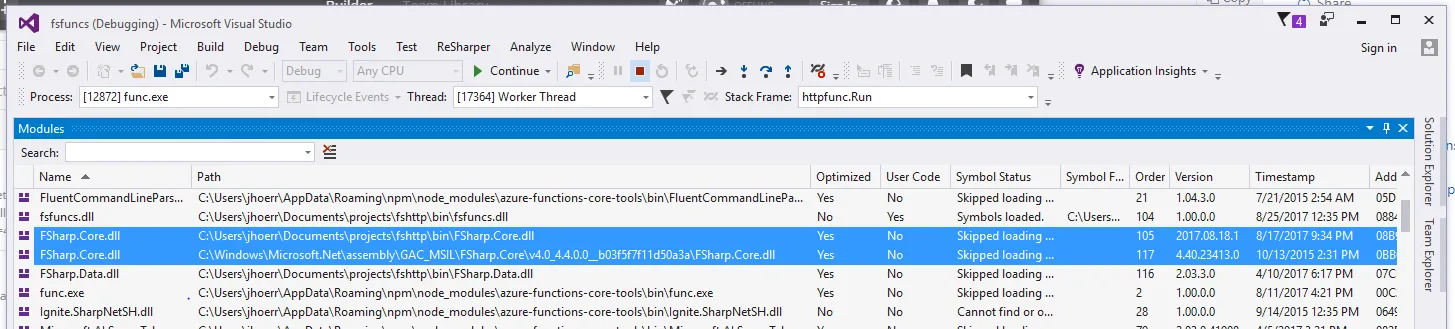 已加载两个版本的FSharp.Core.dll。