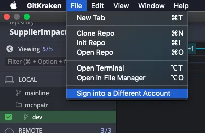 File > Sign into Different Account