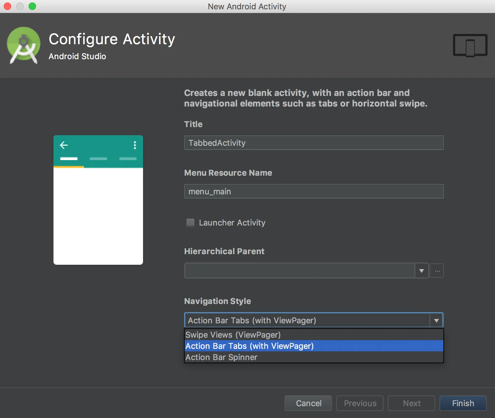 Configure Tabbed Activity Template in Android Studio