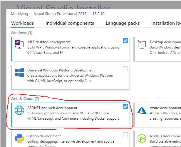 Visual Studio Installer screenshot