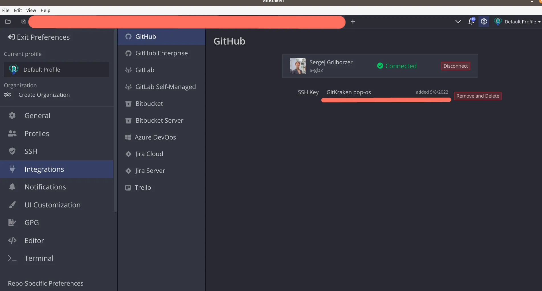 gitkraken github integration screenshot