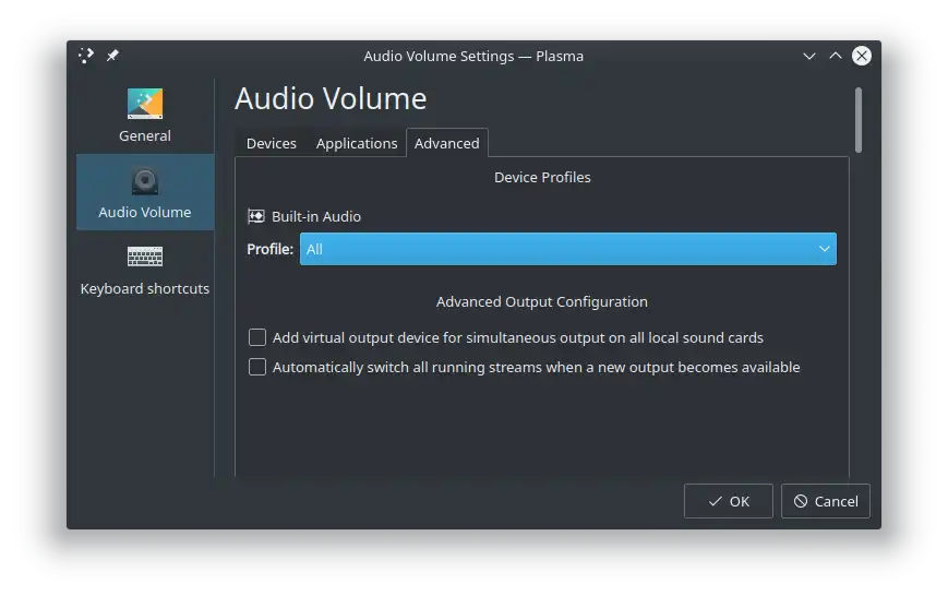 Audio Volume Settings, Profile:All