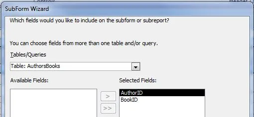 Selecting the subform fields