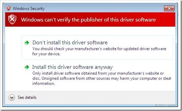 Windows security: Windows can't verify the publisher of this driver software
