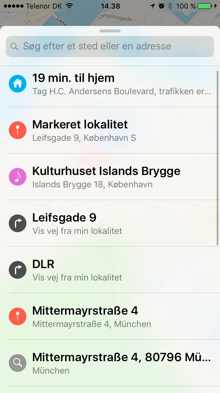 screenshot of Apple's iOS 10 Maps app