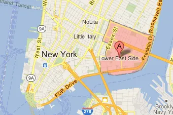 谷歌地图显示纽约下东区搜索结果