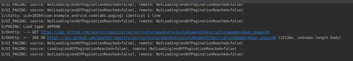 Android Logs for Paging Library 3