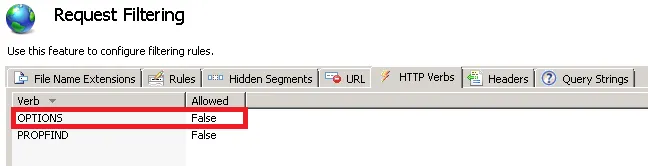 OPTIONS Issue with Request Filtering