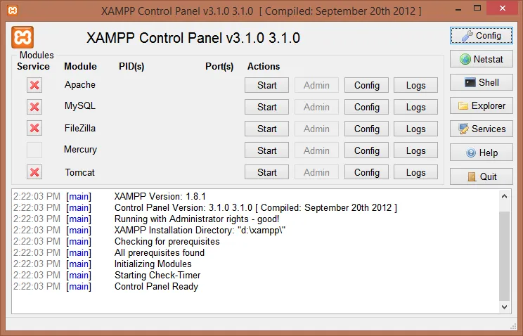 Xampp Control Panel After Startup
