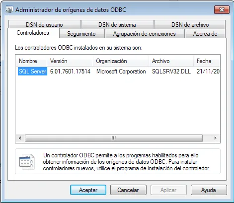 ODBC Data Source Admin in Windows
