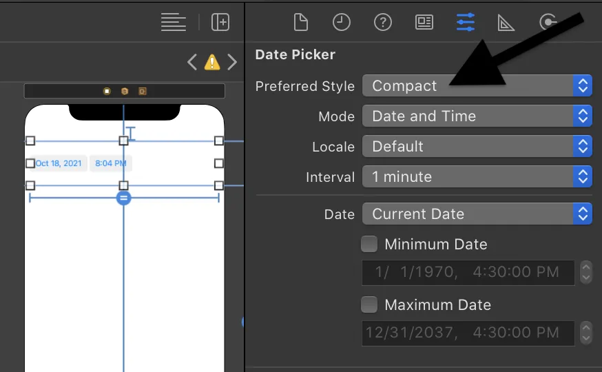 date picker with preferred style as compact