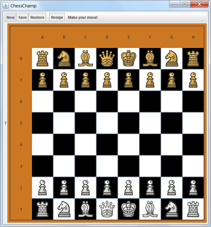 在点击“新游戏”按钮后，最小化的 Chess Champ 大小