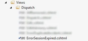 View folder showing custom error view in the Dispatch controller folder