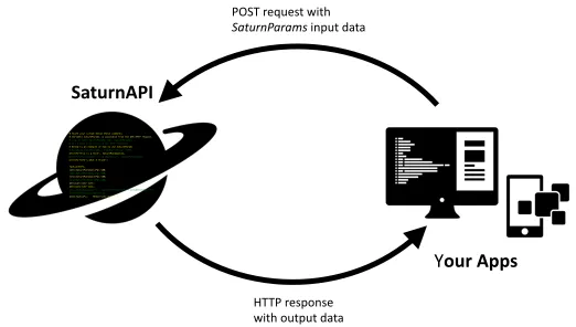Figure 1. Basic flow of HTTP traffic between your web app and SaturnAPI.
