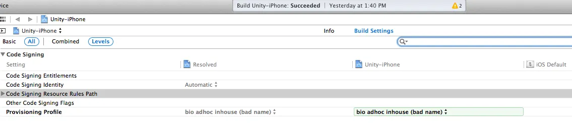 XCode 5 -> Project Navigator -> Project -> Build Settings