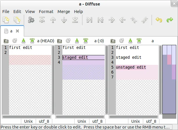 Diffuse带有暂存和未暂存编辑的屏幕截图