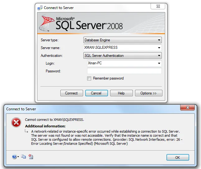 SQL management studio and Error