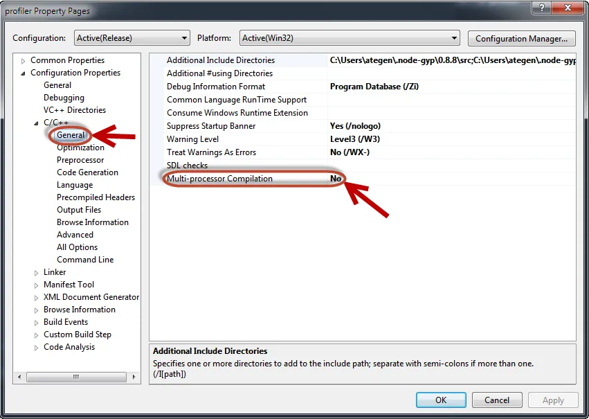 VS2012 screenshot for setting