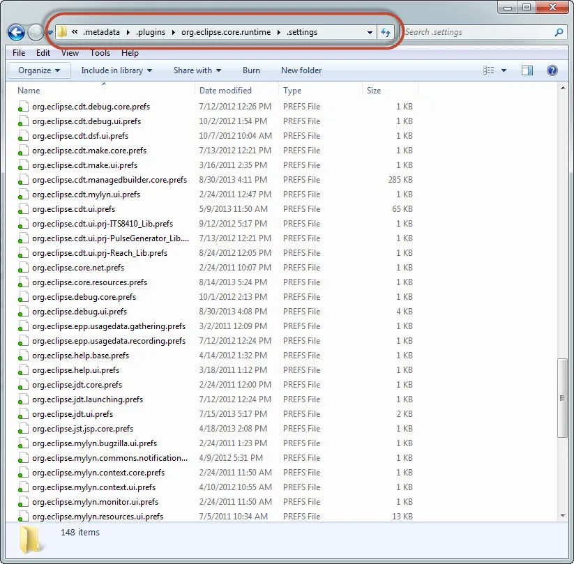 Windows Explorer Shot of .settings location