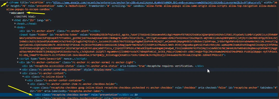 reCAPTCHA dom