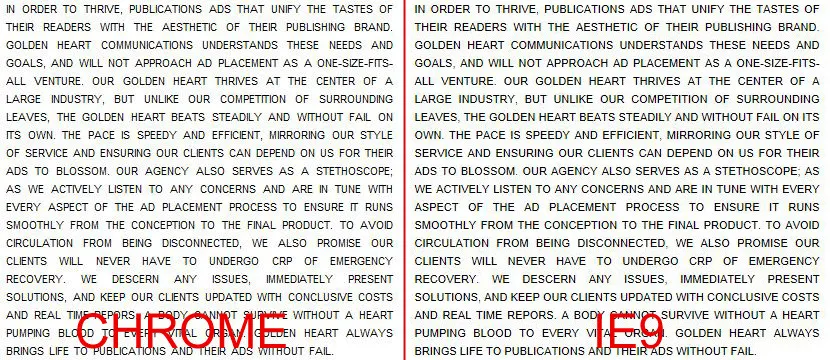 chrome on the left, ie9 on the right