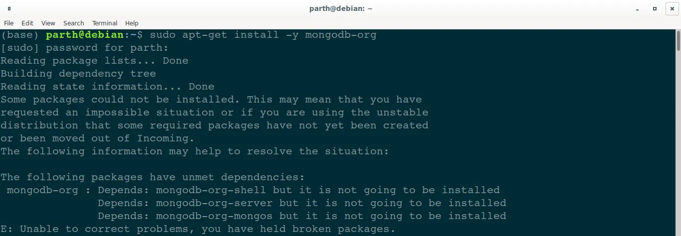 Error in installing mongodb