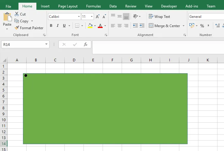 a rectangle with a black spot on a spreadsheet