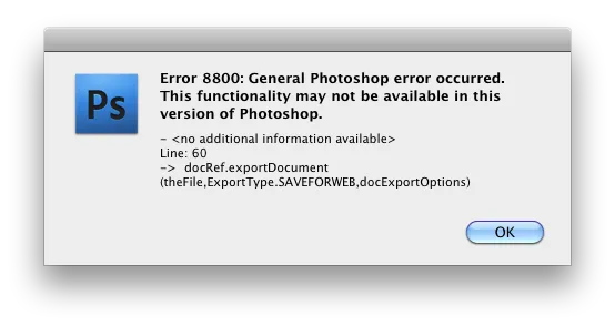 Photoshop 11.0.2 error when executing exportDocument
