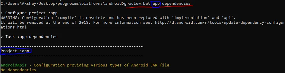 gradlew.bat yourproject:dependencies