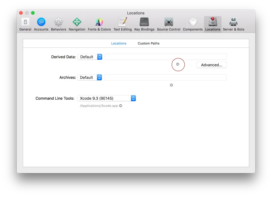 Xcode preferences/locations