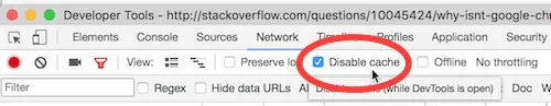 Chrome disable cache - Network tab
