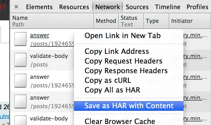 Save as HAR with Content option in DevTools
