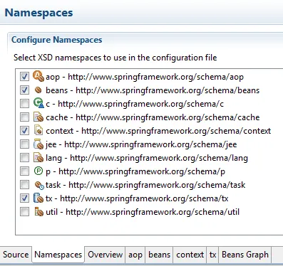 Spring Config Editor - Namespaces example
