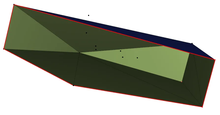 Visible triangles deleted, horizon ridge is shown with red color