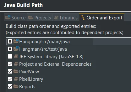 Order and export of project Hangman