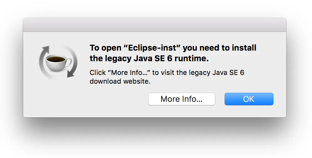 Eclipse Installer requesting Java 6 screenshot