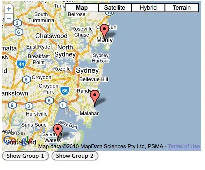 Google Maps JavaScript API v3 Example: Marker Categories