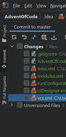 Here is the files I do not want to see in the commit window