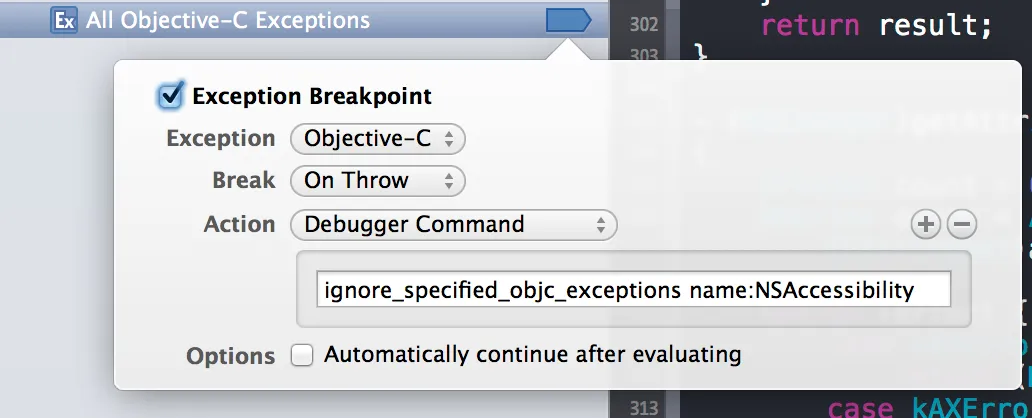 Screenshot showing a breakpoint set in Xcode per the instructions