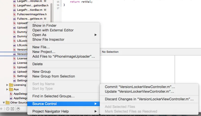 SVN commit/update/discard option in XCode