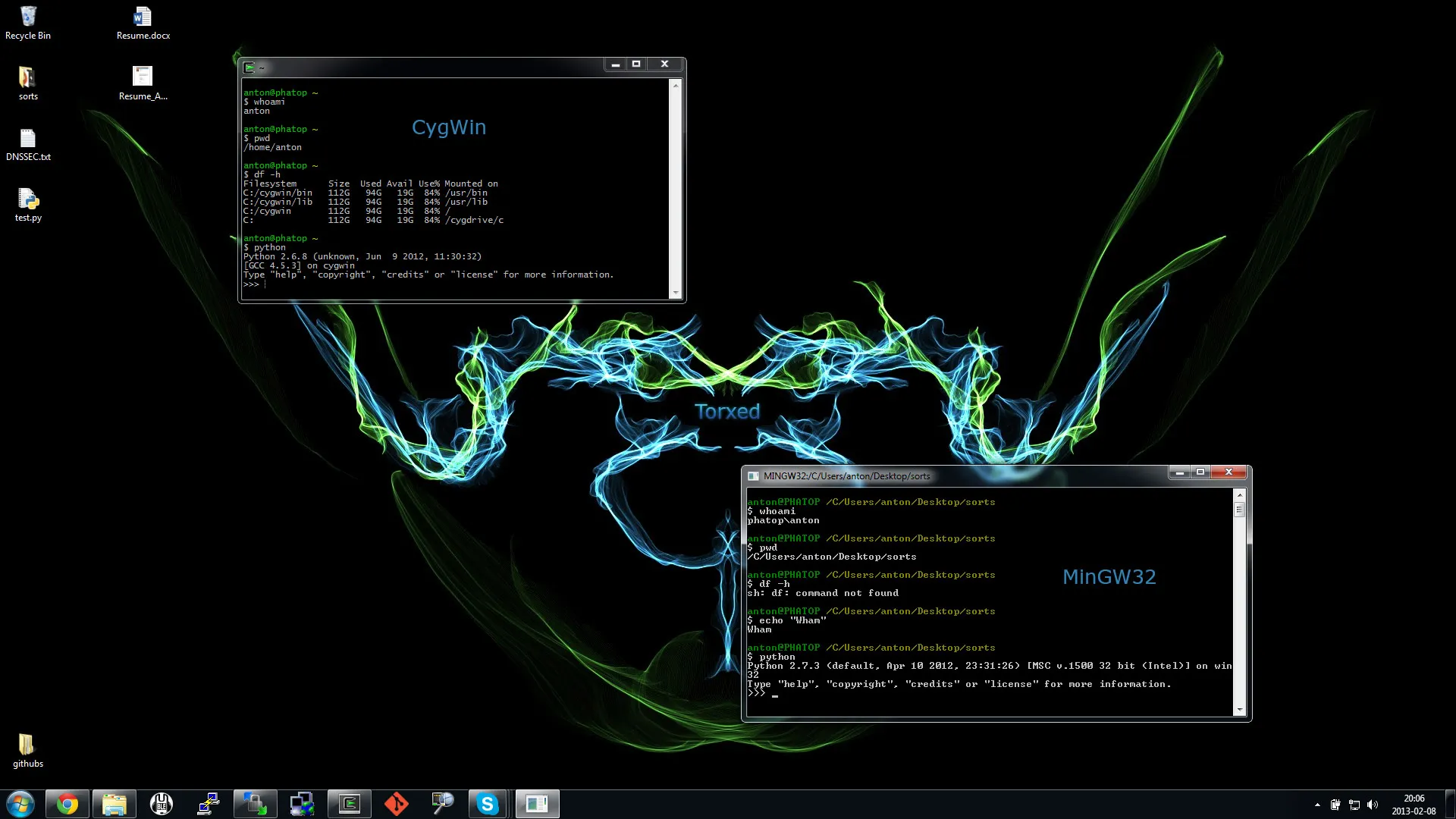 Screenshot of MinGW and CygWin