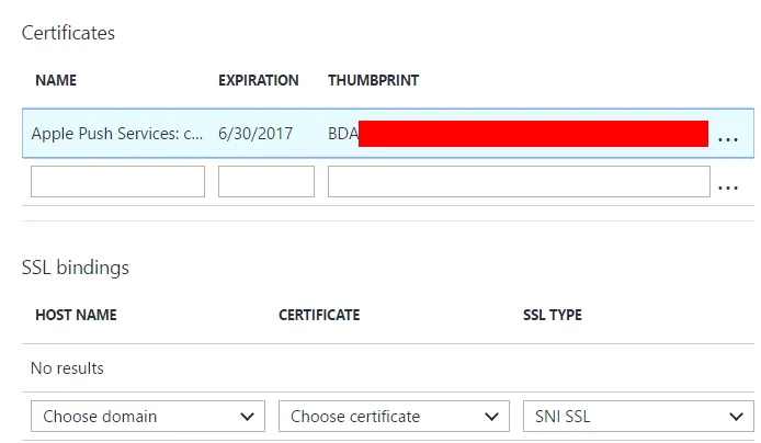 certificate in Azure Portal