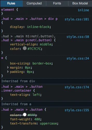 Firefox dev tools inspector showing overridden CSS